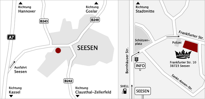 Anfahrt Hotel Seesen Harz aus Hannover, Kassel, Bad Gandersheim Richtung Goslar, Clausthal-Zellerfeld